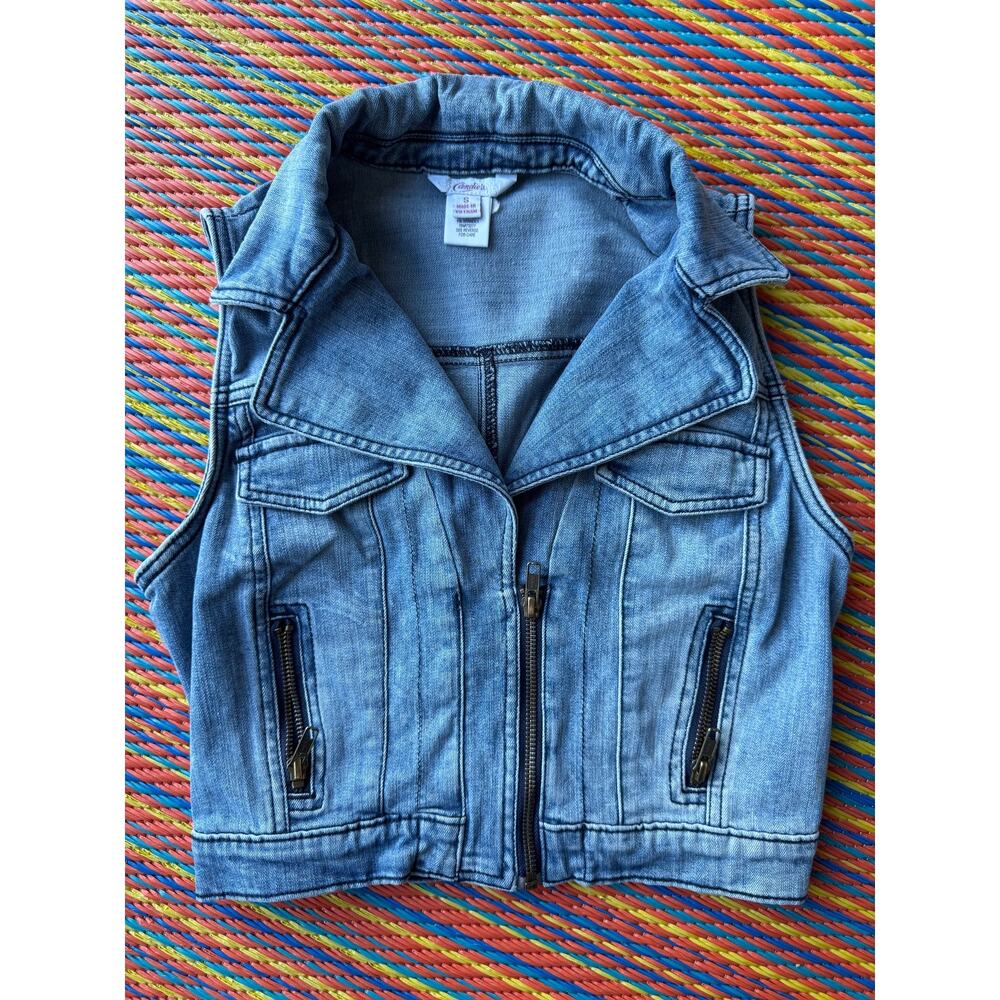 Vintage Candie’s Moto Denim Vest, Size Small (Lace Trim, Stretch Fit)